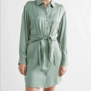 & Other Stories Satin Tie Waist Mini Shirt Dress